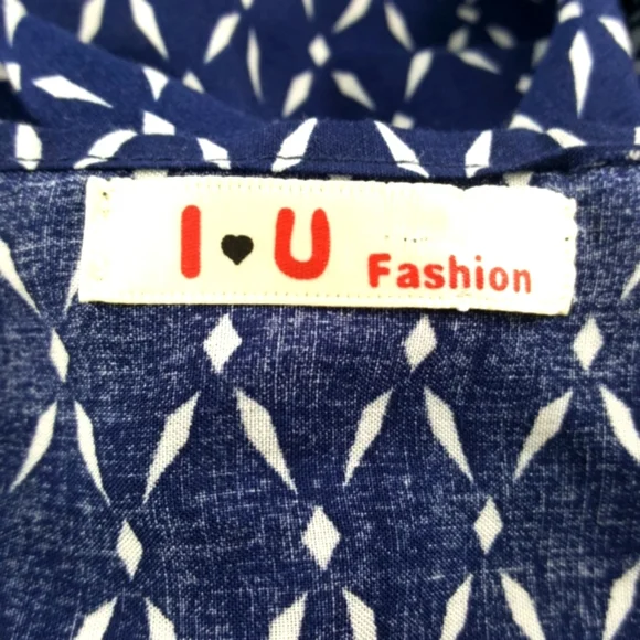 Boho Blue and White Peasant Top (F=M-L) - Picture 10 of 12